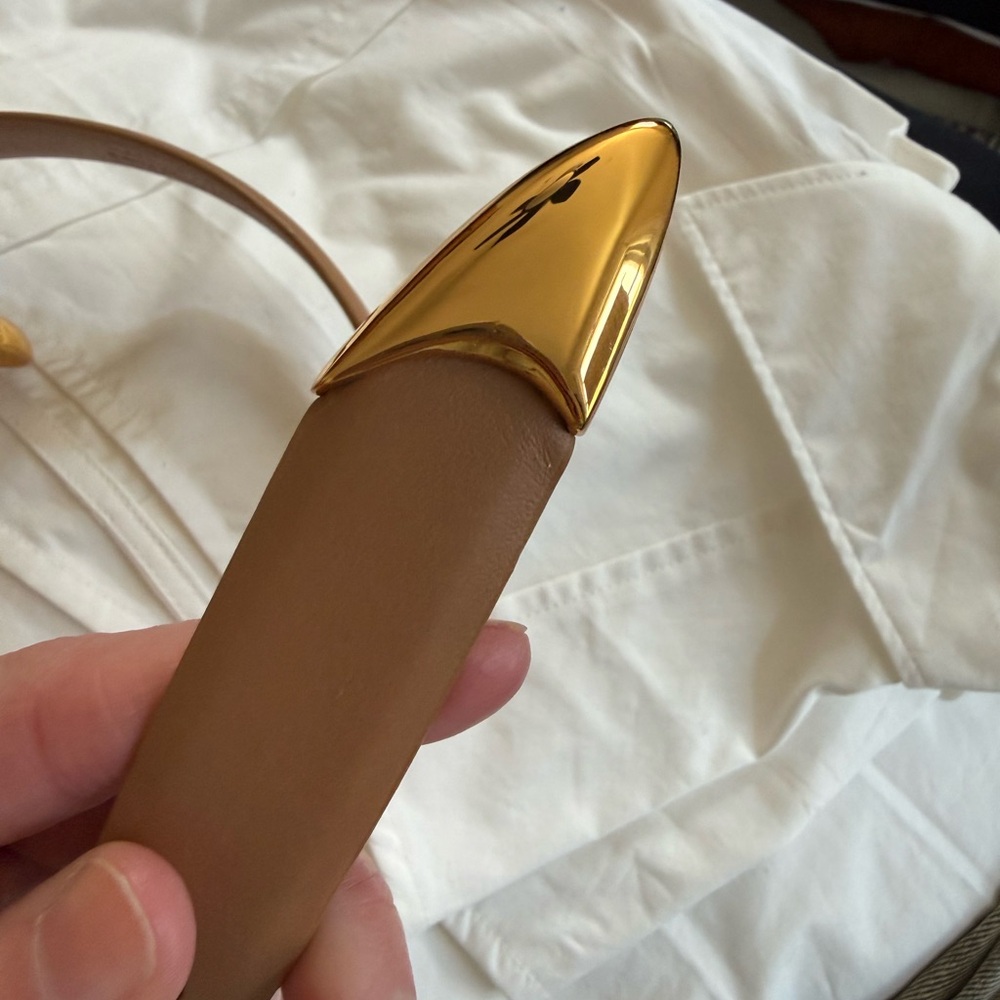 Madewell Tan Leather Belt with Gold Buckle and Triple Keeper - Picture 6 of 6